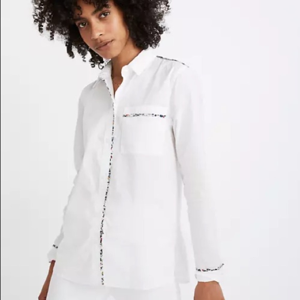 Madewell Classic Ex-Boyfriend Shirt Blossom Vines white button down shirt XXS